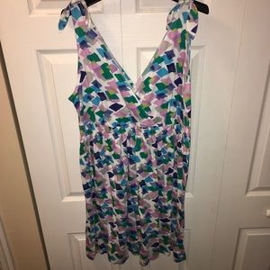 Pink, blue, green sleeveless knee-length dress